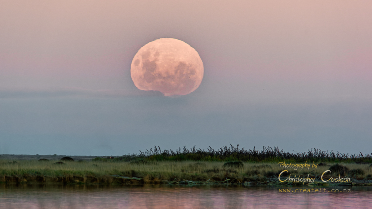 Super moon rise over Wairau Lagoons.